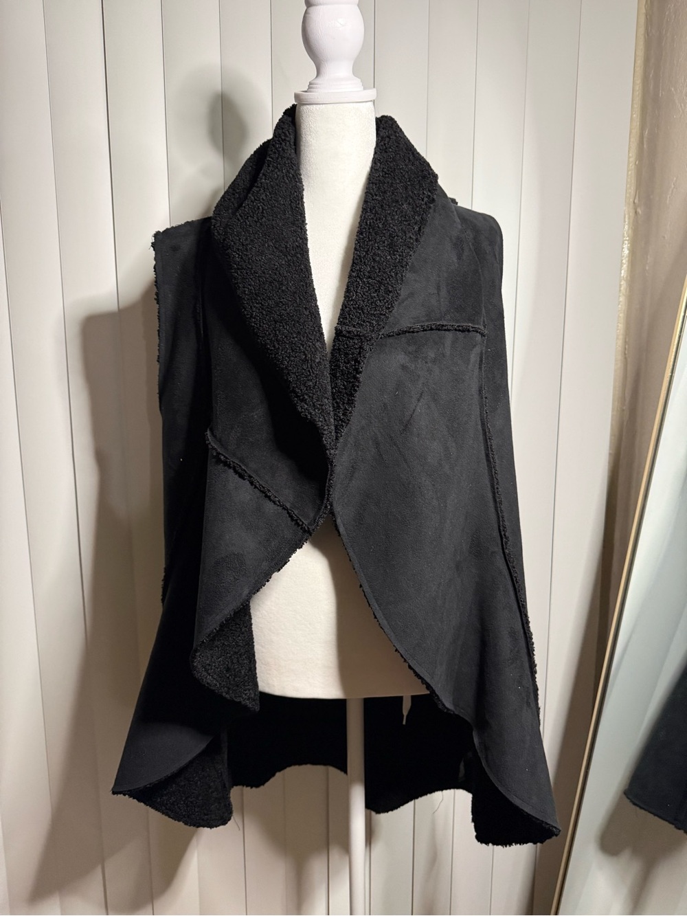 Saks Fifth Avenue- Women's Black Faux-Shearling Draped Vest Jacket